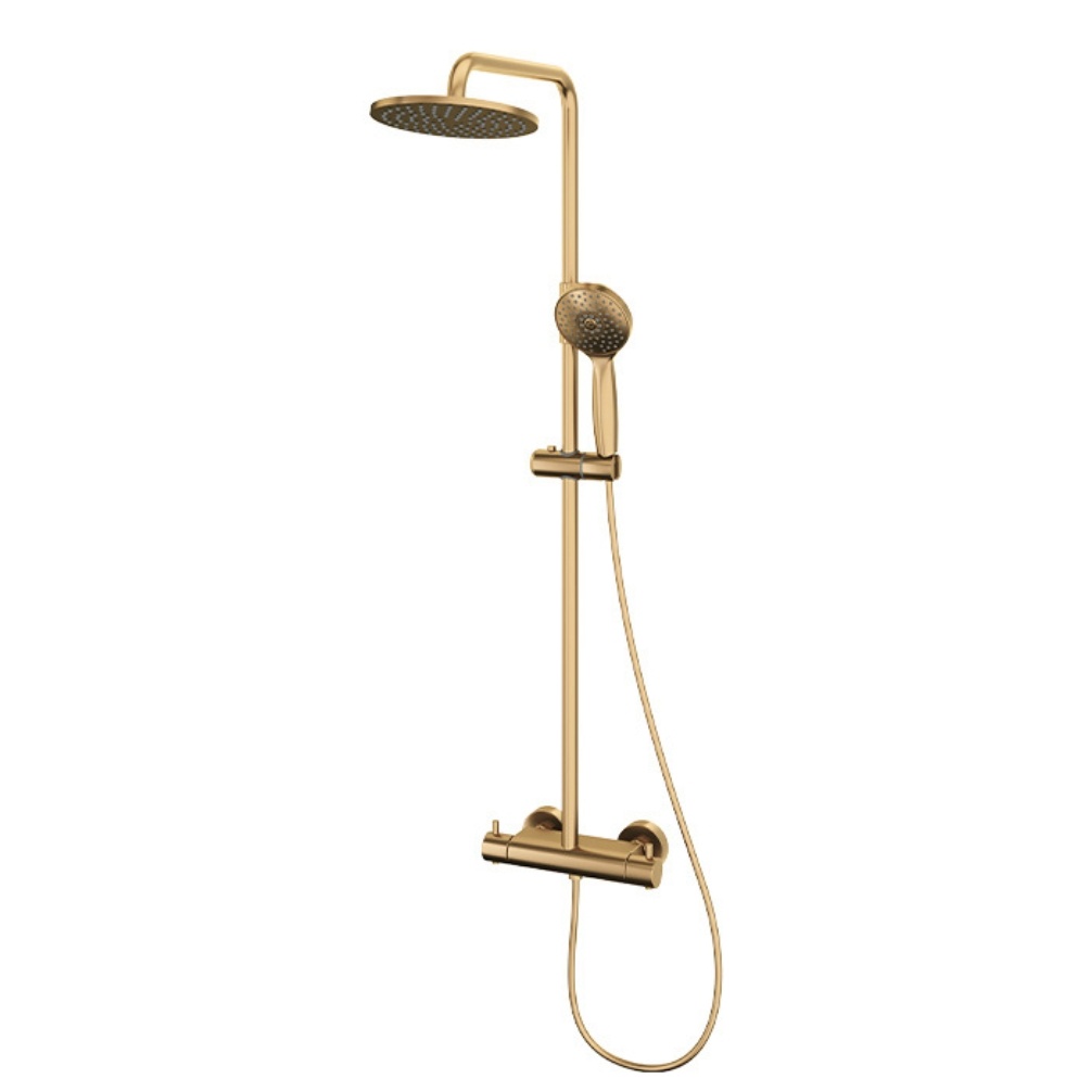 Product Cut out image of the Abacus Iso Pro Brushed Brass Thermostatic Exposed Shower Mixer VESK-65-8220